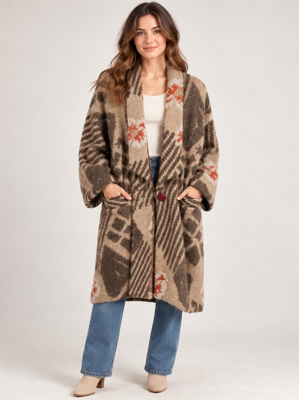 Vintage Spanner Mohair Wool Blend Long Cardigan Women’s L OBO